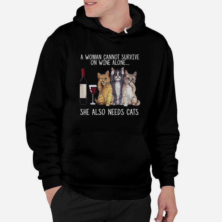 A Woman Cannot Survive On Wine Alone She Also Needs Cat Hoodie