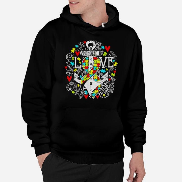 Anchored In Love Autism Awareness Pieces Puzzle Ribbon Hoodie