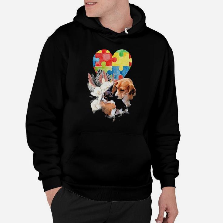 Autism Awareness Mommy Dog With Baby Puppy Puzzle Heart Love Hoodie