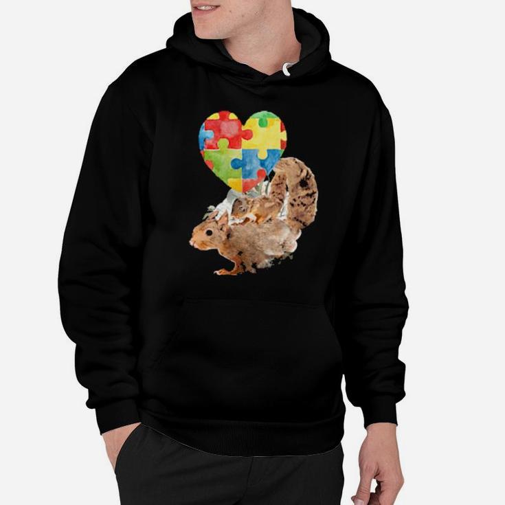 Autism Awareness Mommy Squirrel With Baby Puzzle Heart Love Hoodie