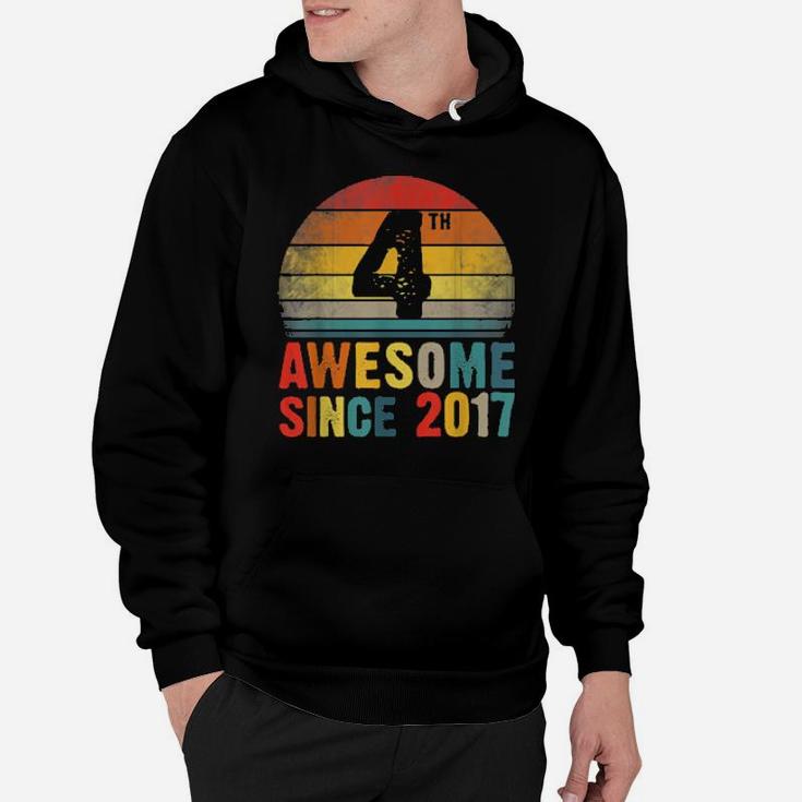 Awesome Since 2017 Distressed 4Th Birthday 4 Yrs Old Hoodie