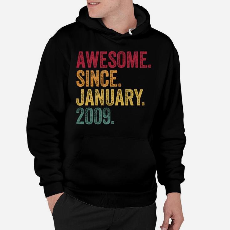Awesome Since January 2009 12Th Birthday Gift Retro Vintage Hoodie