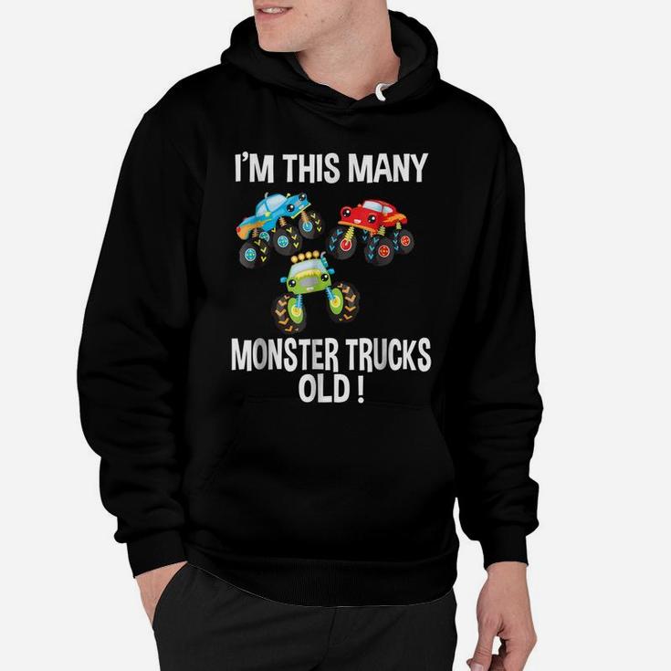 Birthday Shirt For Boys 3 I'm This Many Monster Trucks Old Hoodie
