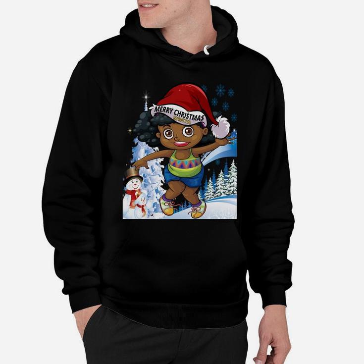 Black Girl Melanin Puffs Afro Santa Snowman Merry Christmas Sweatshirt Hoodie