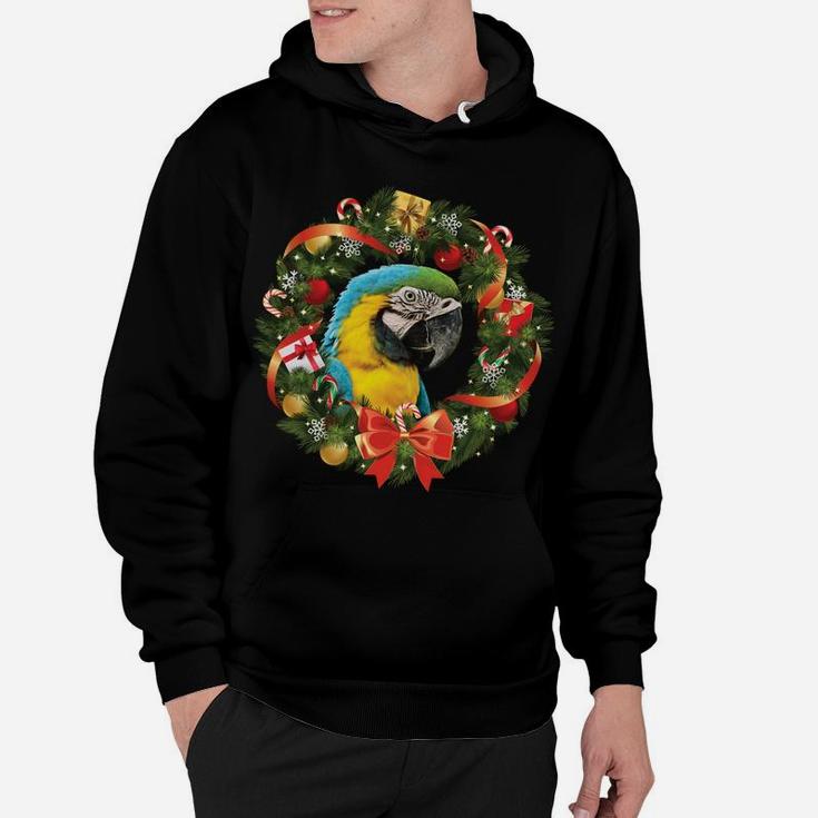 Blue & Gold Macaw Parrot Christmas Wreath Sweatshirt Hoodie