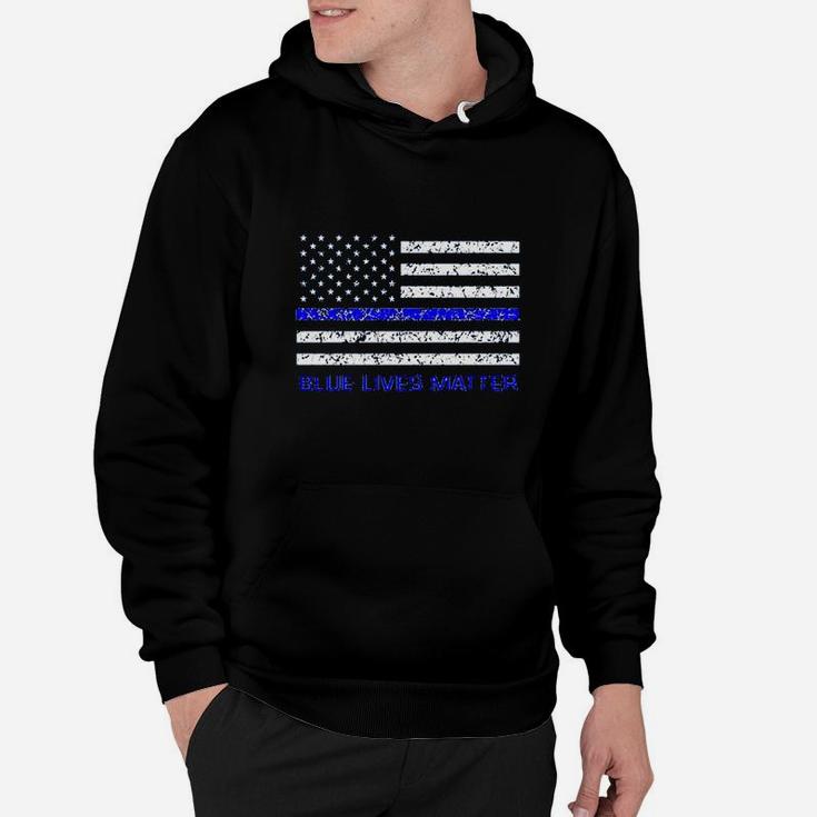 Blue Lives Matter Flag With Blue Line Printed Hoodie
