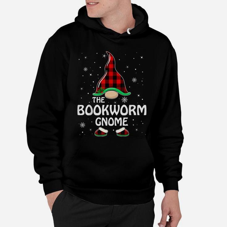 Bookworm Gnome Buffalo Plaid Matching Family Christmas Hoodie