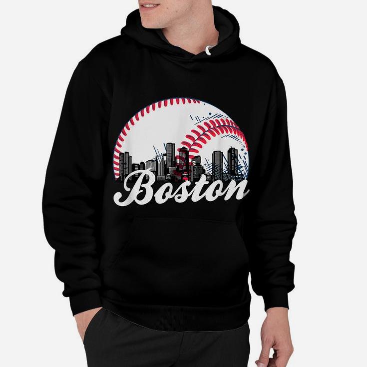 Boston Baseball Skyline - Retro Boston Baseball Cityscape Hoodie