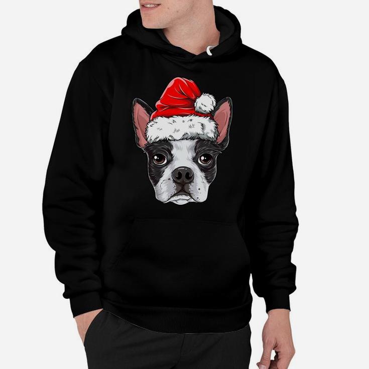 Boston Terrier Christmas Dog Santa Hat Xmas Boys Kids Girls Sweatshirt Hoodie