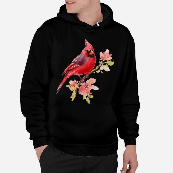 Cardinal Spirit Animal, Red Bird Stand On Pink Flower Hoodie