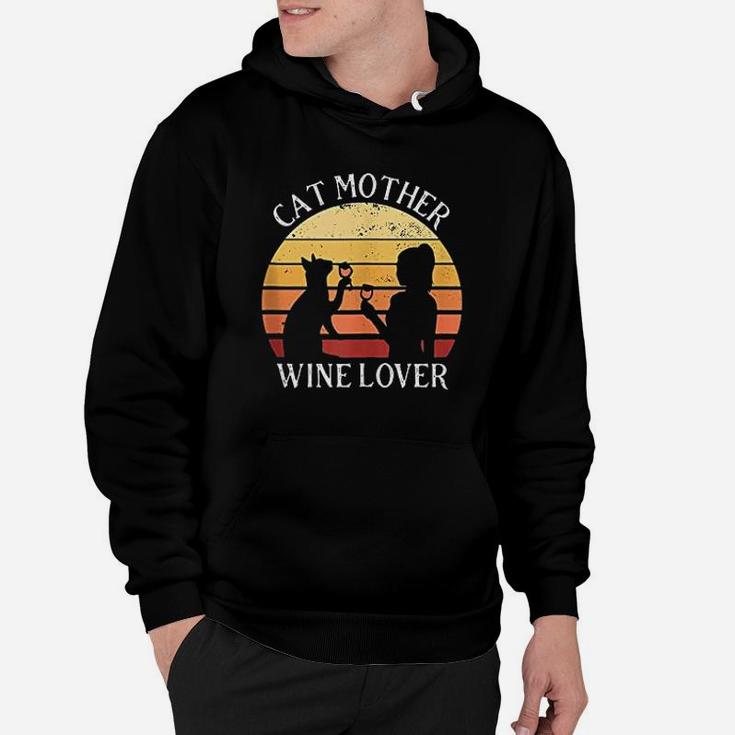 Cat Mother Wine Lover Vintage Hoodie