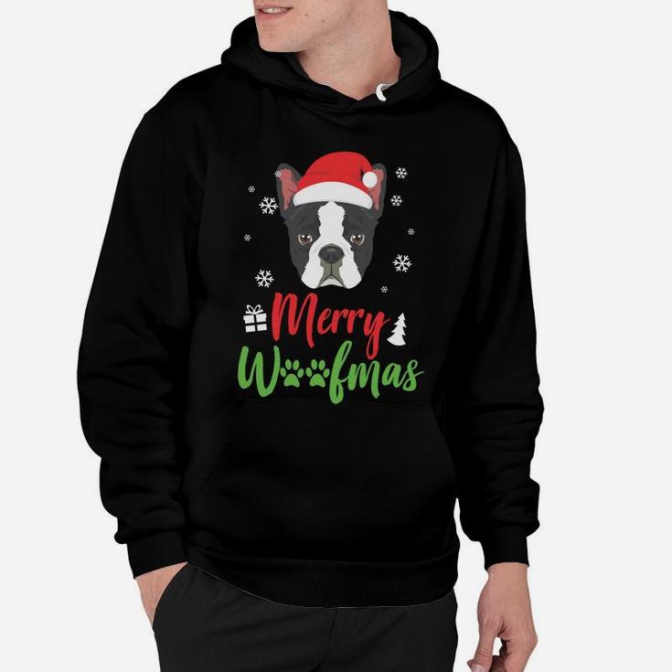 Christmas Dog Boston Terrier Merry Woofmas Gift Sweatshirt Hoodie