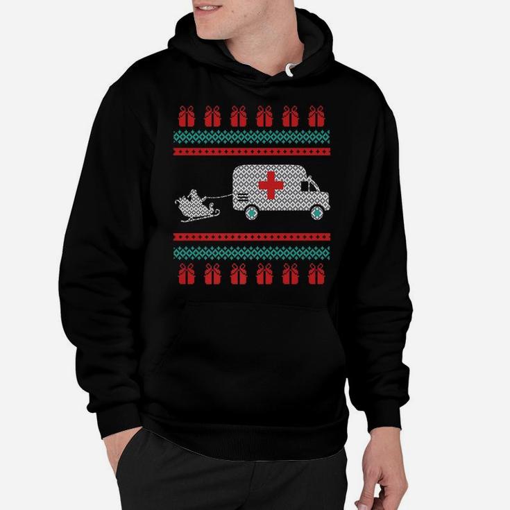Christmas Ugly Sweater Ambulance Emergency Emt Santa Design Hoodie