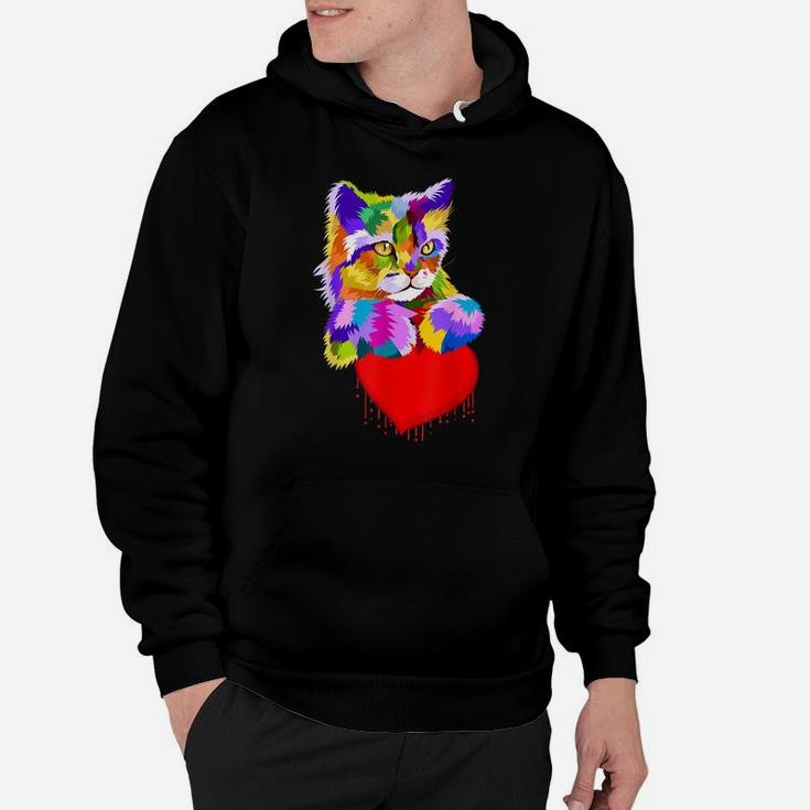 Colorful Cat For Kitten Lovers Kitty Adoption Dripping Heart Hoodie