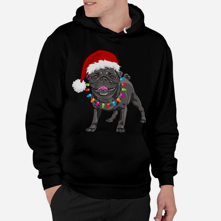 Cute Black Pug Christmas Tree Lights Santa Dog Xmas Funny Hoodie