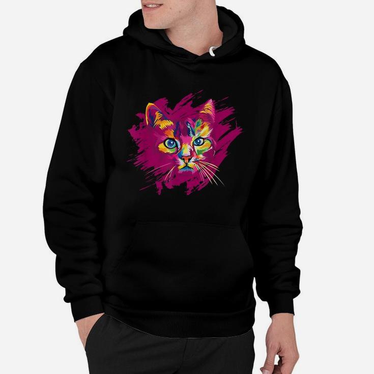 Cute Cat Gift For Kitten Lovers Colorful Art Hoodie