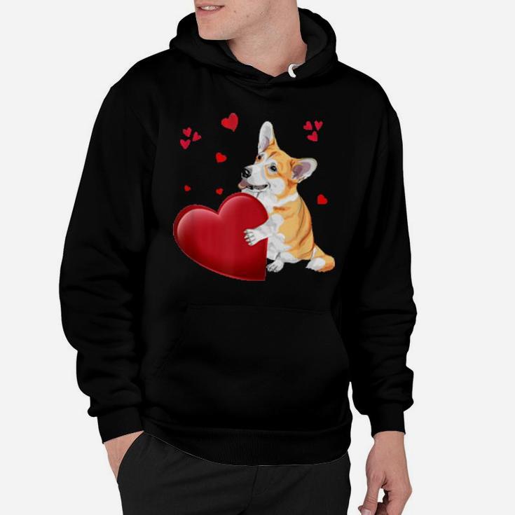 Cute Corgi Valentines Day Holding Heart Couple Matching Hoodie