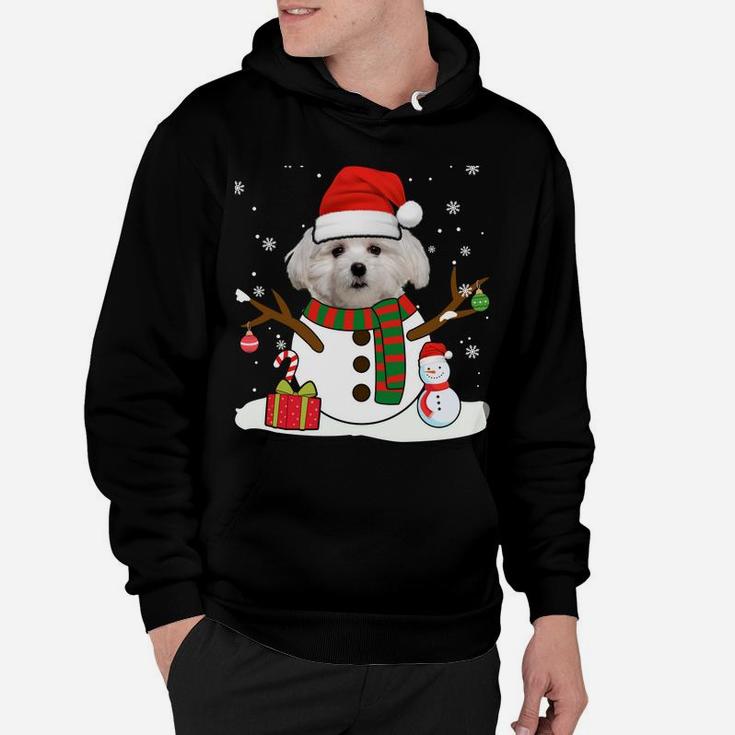 Cute Maltese Christmas Pajama Snowman Dog Lover Hoodie