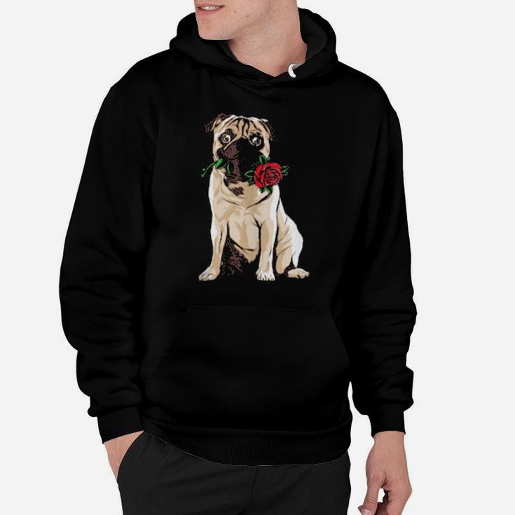 Cute Pug Holding Red Rose Valentines Day Pugs Hoodie