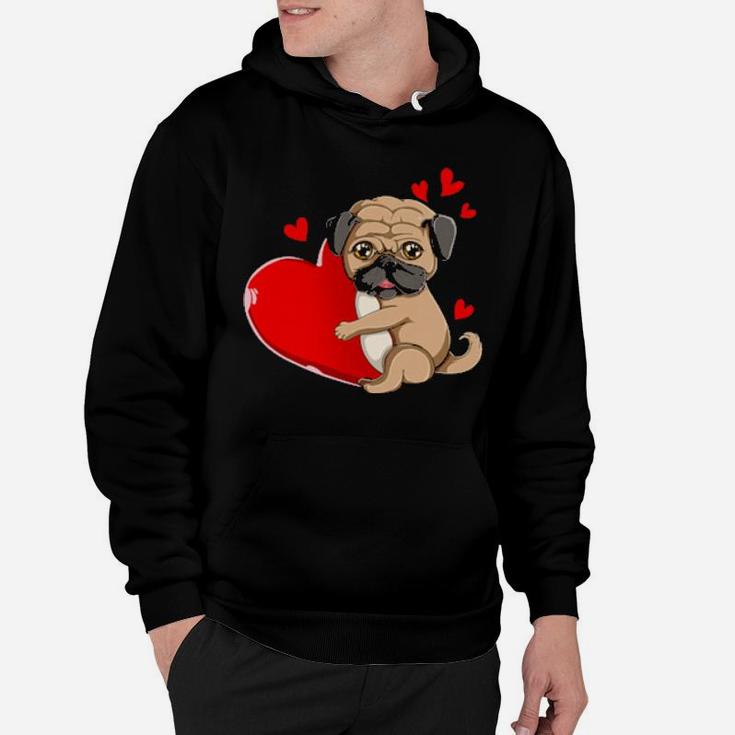 Cute Pug Valentines Day Holding Heart My Valentine Girl Hoodie
