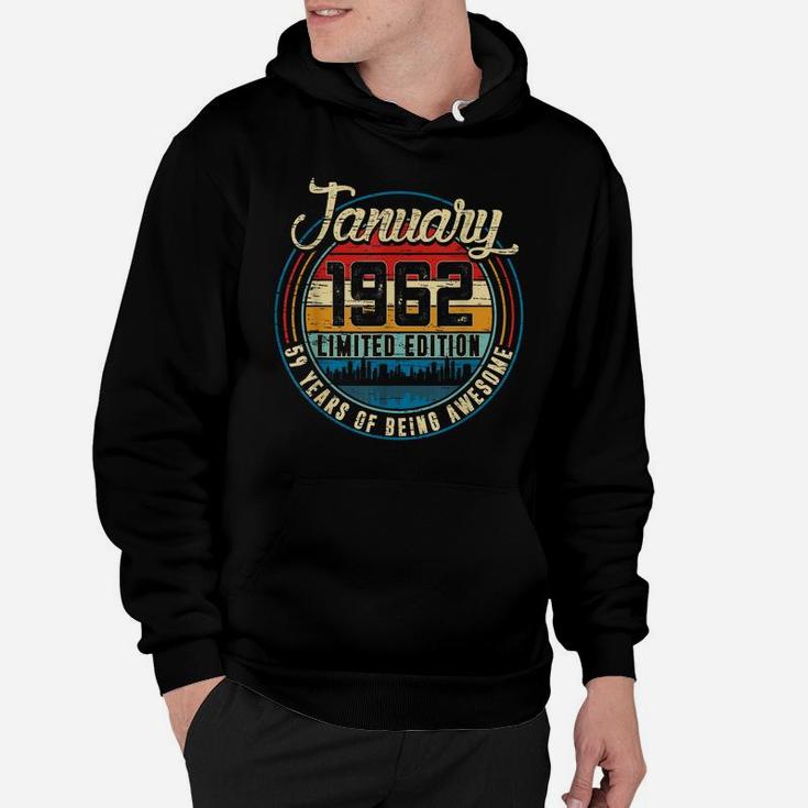 Distressed Retro January 1962 59Th Birthday Gift 59 Yrs Old Hoodie