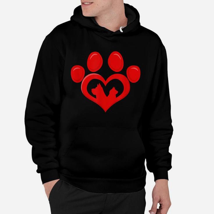 Dog And Cat Paw Love Heart For Dog And Cat Lovers Women's Hoodie