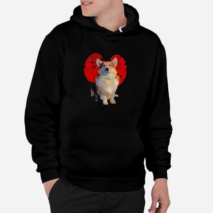 Dog Corgi Lover Clouds Red Heart Funny Dog Lover Valentines Day Gift Dog Lover Hoodie