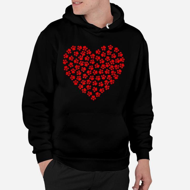 Dog Paw Prints Heart For Valentine Day And Dog Lover Hoodie