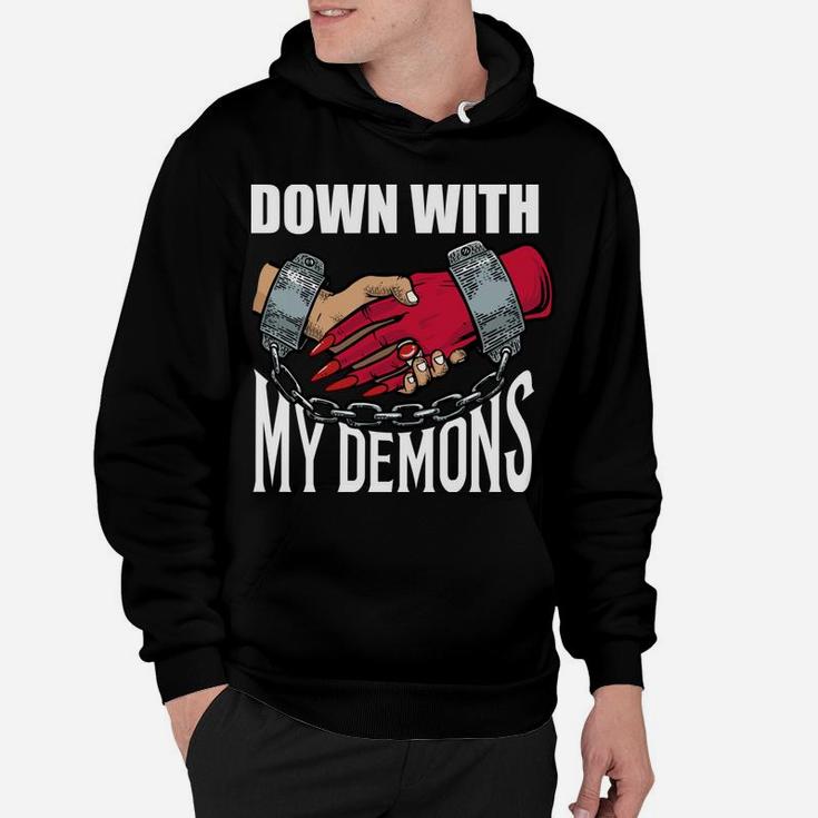 Down With My Demons Deal Handshake Aesthetic Humour Goth Hoodie
