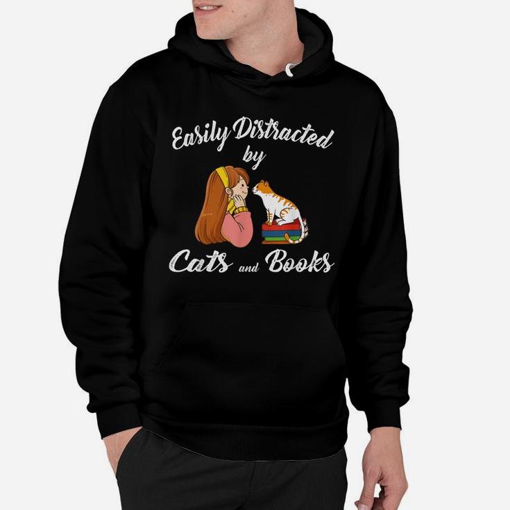 Easily Distracted By Cats And Books Cat Lady Hoodie