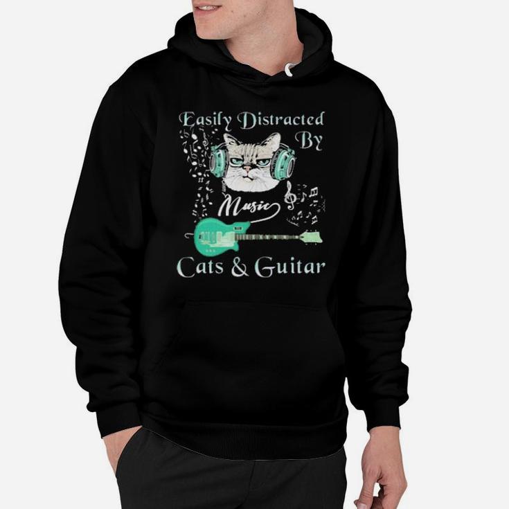 Easily Distracted By Music Cats And Guitar Hoodie