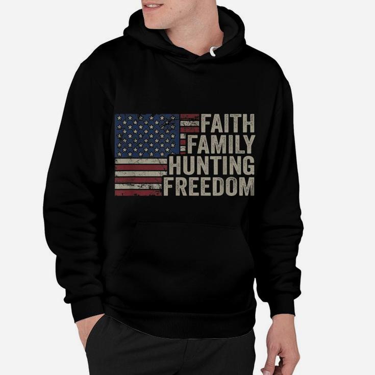 Faith Family Hunting Freedom - Vintage Hunter American Flag Hoodie