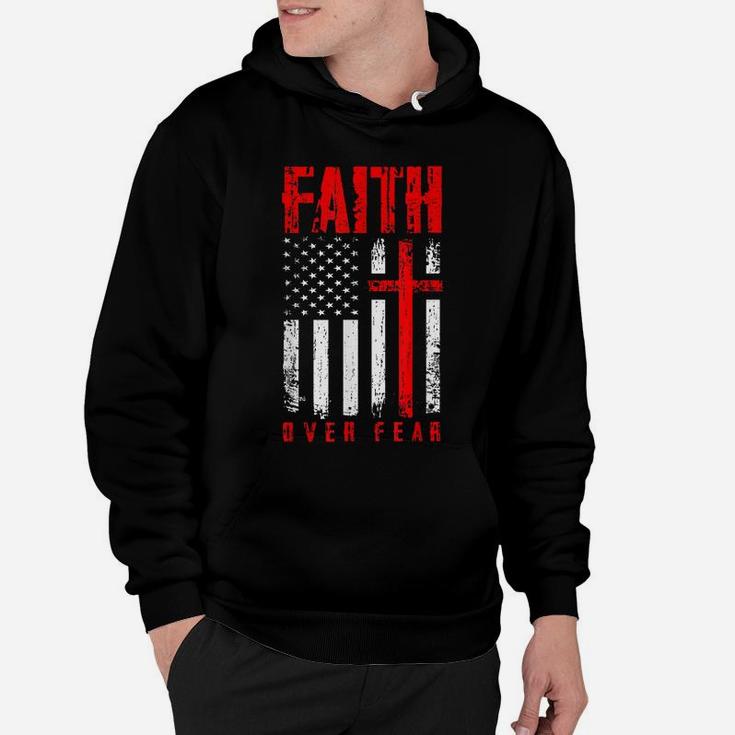 Faith Over Fears Christian Cross American Usa Flag Gym Hoodie
