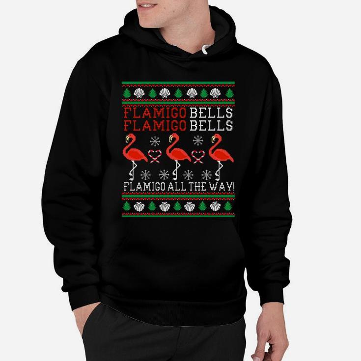 Flamingo Bells All The Way Ugly Christmas Funny Holiday Sweatshirt Hoodie