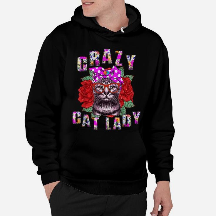 Flower Crazy Cat Lady Gift For Women Girls Vintage Red Roses Hoodie