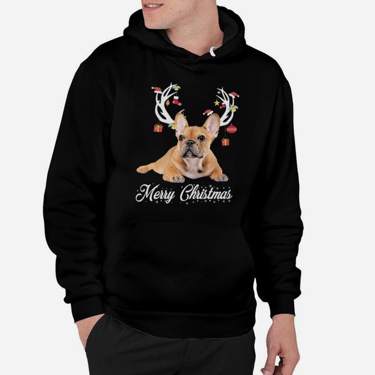French Bulldog Reindeer Horns Merry Xmas Dog Lover Gift Hoodie