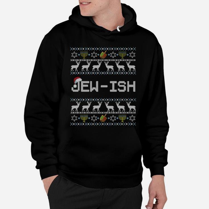 Fun Ugly Hanukkah Sweater Jew-Ish Santa Hat Merry Christmas Sweatshirt Hoodie