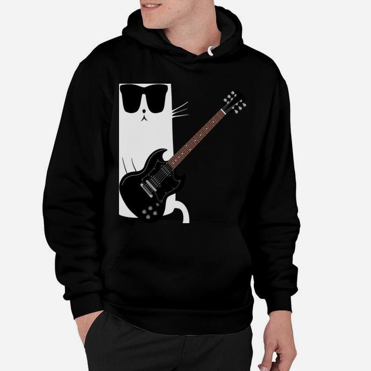 Funny Cat Wearing Sunglasses Playing Electric Guitar Hoodie