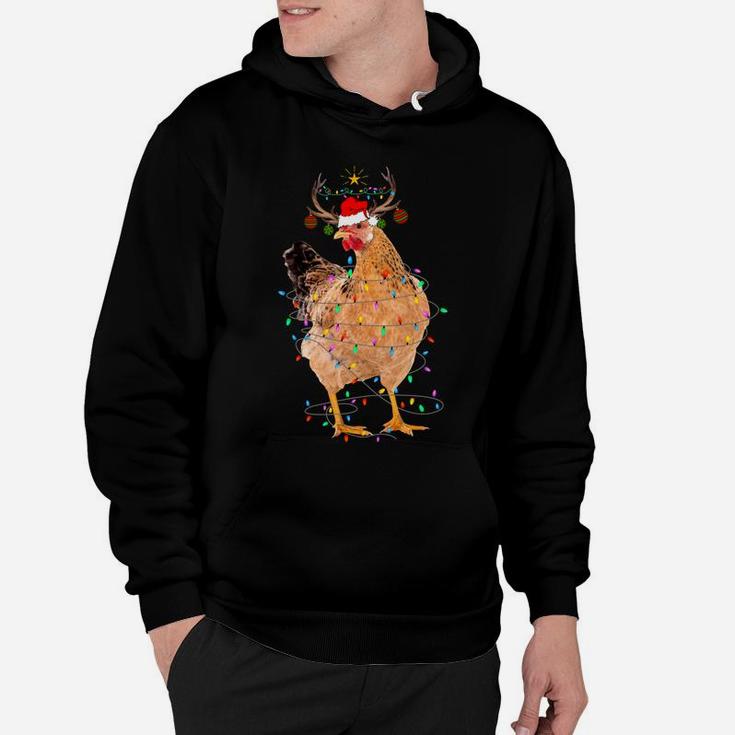 Funny Chicken Lights Santa Hat Sweater Xmas Tree Christmas Sweatshirt Hoodie