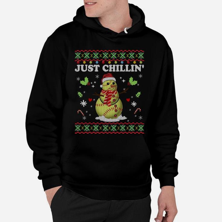 Funny Chillin' Snowman Softball Ball Ugly Christmas Sweater Sweatshirt Hoodie