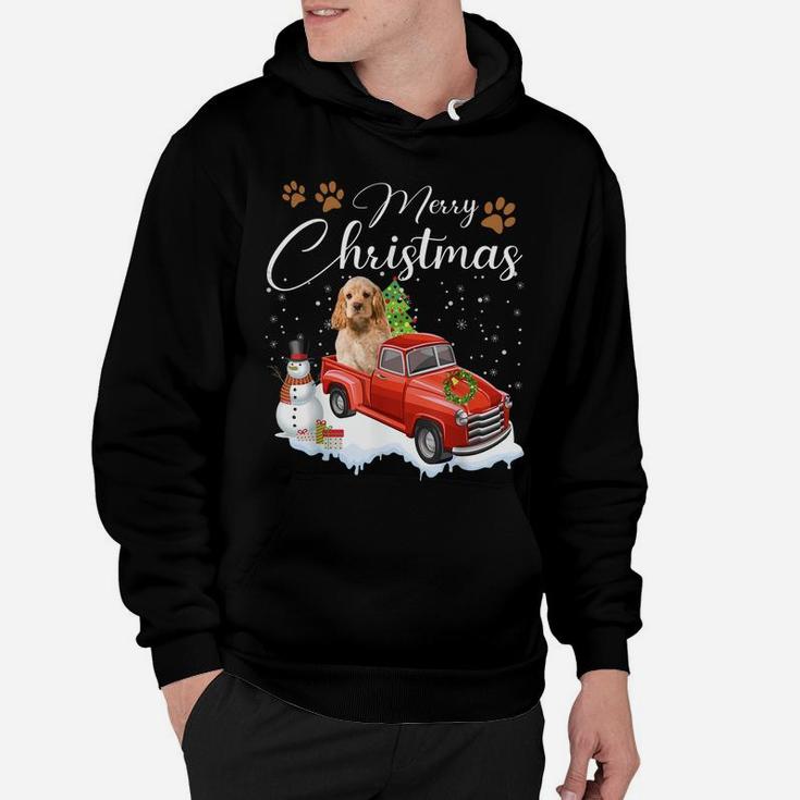 Funny Cocker Spaniel Dog Snow Red Truck Christmas Xmas Tree Sweatshirt Hoodie