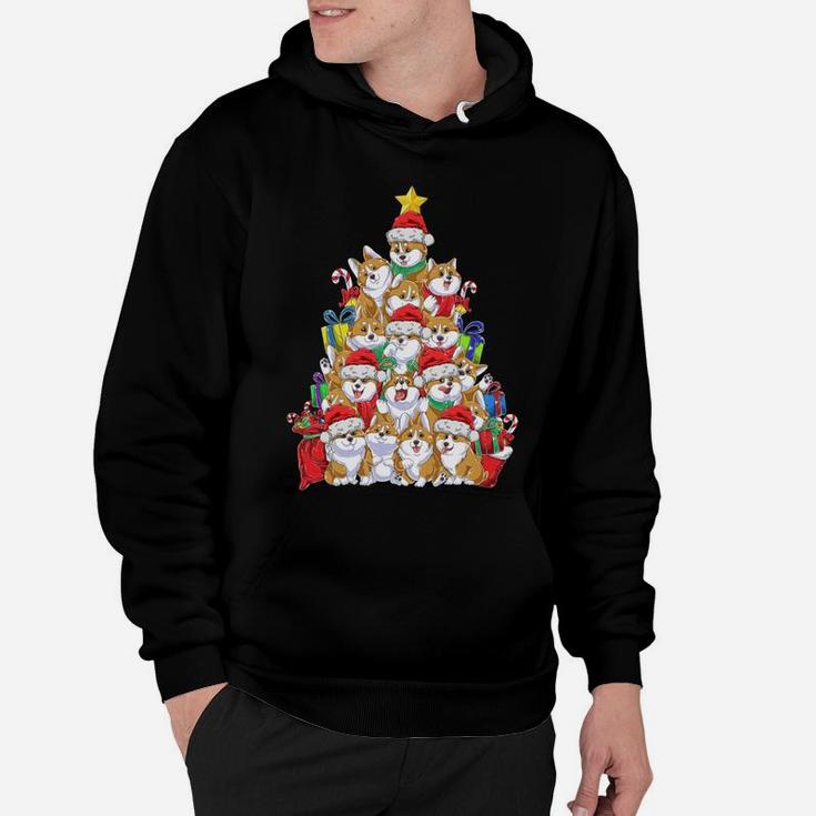 Funny Corgi Christmas Tree Lights Gift Santa Hat Dog Lover Sweatshirt Hoodie