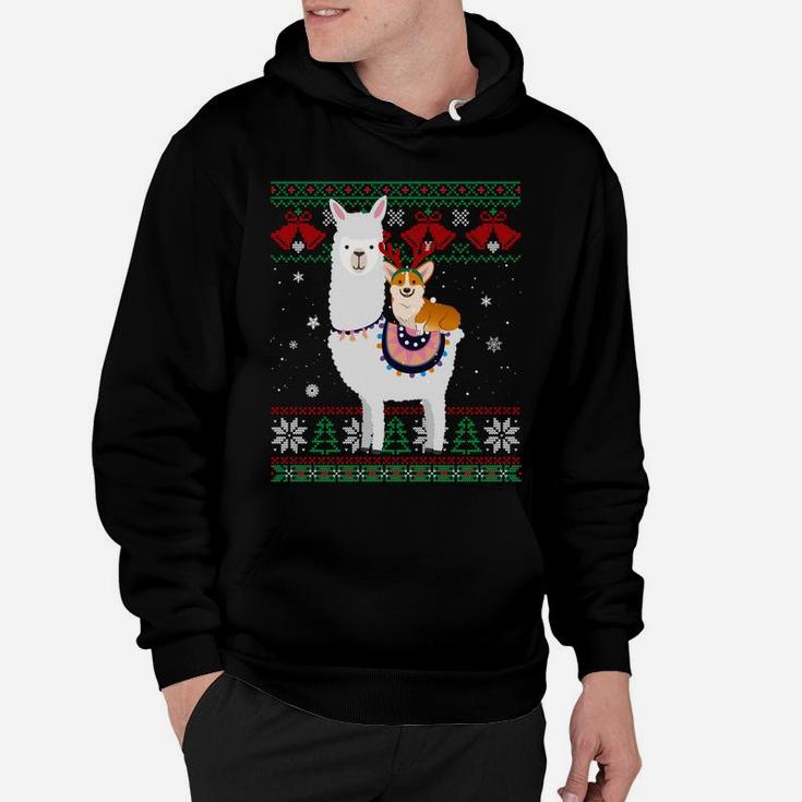 Funny Corgi Riding Llama Christmas Gifts Corgi Xmas Ugly Sweatshirt Hoodie