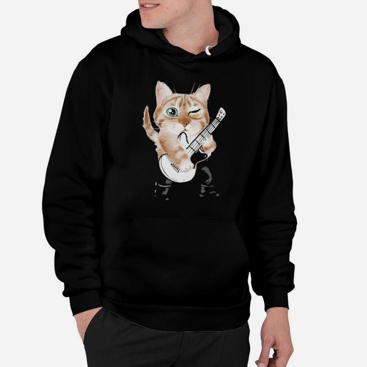 Funny Distressed Retro Vintage Cat Playing Music Hoodie