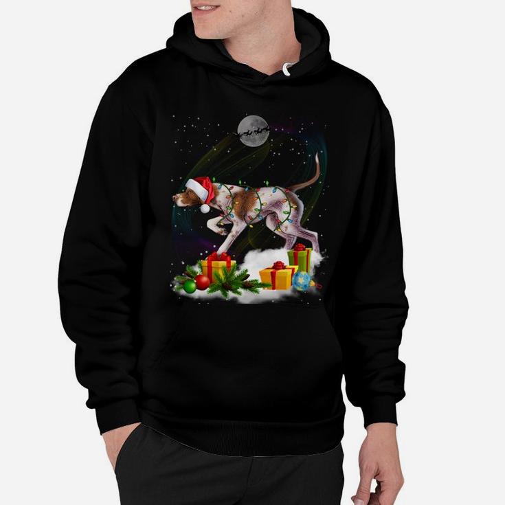 Funny Pointer Dog Christmas Lights Santa Hat Xmas Sweatshirt Hoodie
