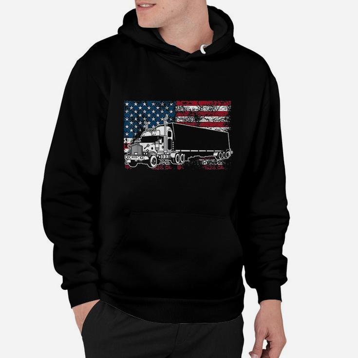 Funny Truck Driver American Flag 4Th Of July Trucker Gift Hoodie