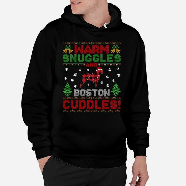 Funny Warm Snuggles Ugly Boston Terrier Christmas Sweatshirt Hoodie
