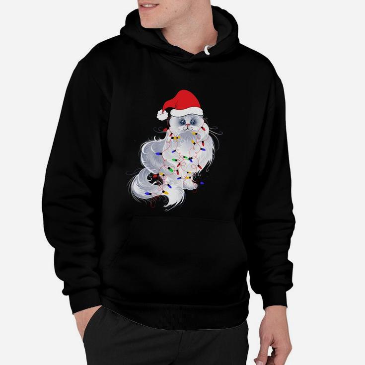 Funny Xmas Persian Cat Christmas Lights Santa Claus Hat Gift Sweatshirt Hoodie