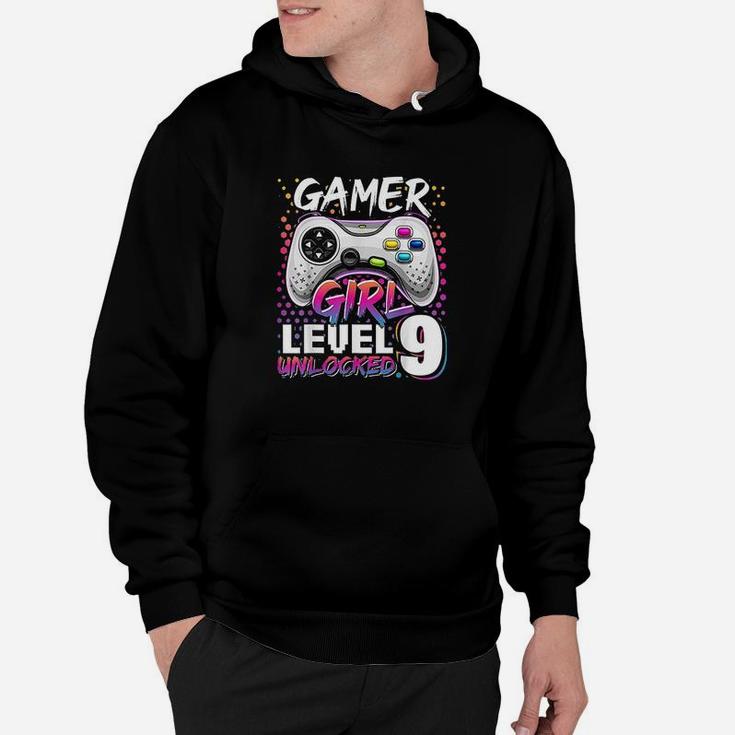 Gamer Girl Level 9 Unlocked Video Game 9Th Birthday Gift Hoodie