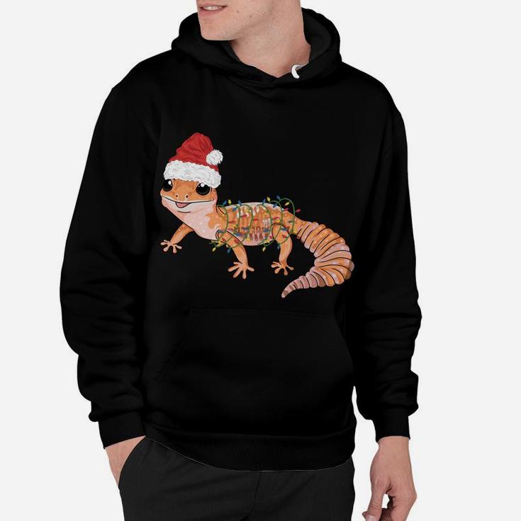 Gecko In Christmas Lights And Santa Hat Funny Gecko Graphic Hoodie
